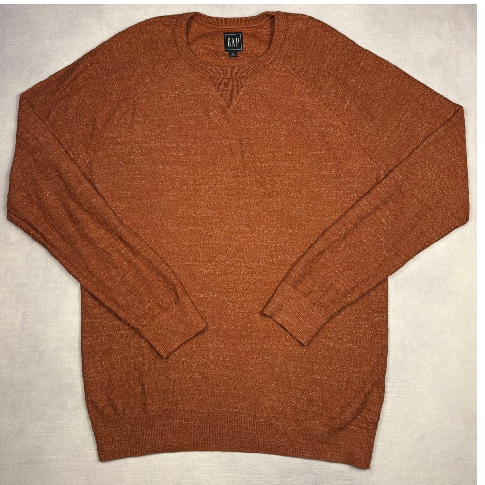 Gap Mens XL Tall Henna Orange Cotton Slub Crewneck Raglan Sweater 592901-00